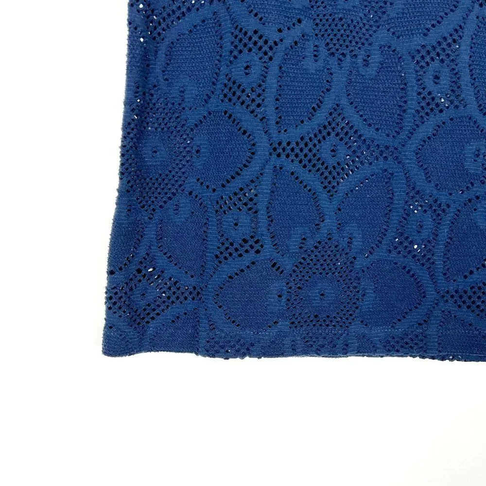 J. Crew Stretchy Floral Lace Crew Neck Short Sleeve Top. Navy Blue. Size S